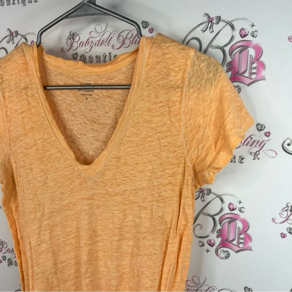 J. Crew tshirt 100% linen peach Light Orange V-Neck Short Sleeve Tee